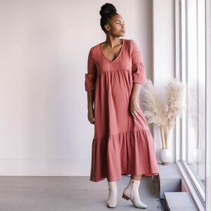 Rachel Pally Linen Cecilia Long Sleeve Dress Size M Col Burgundy